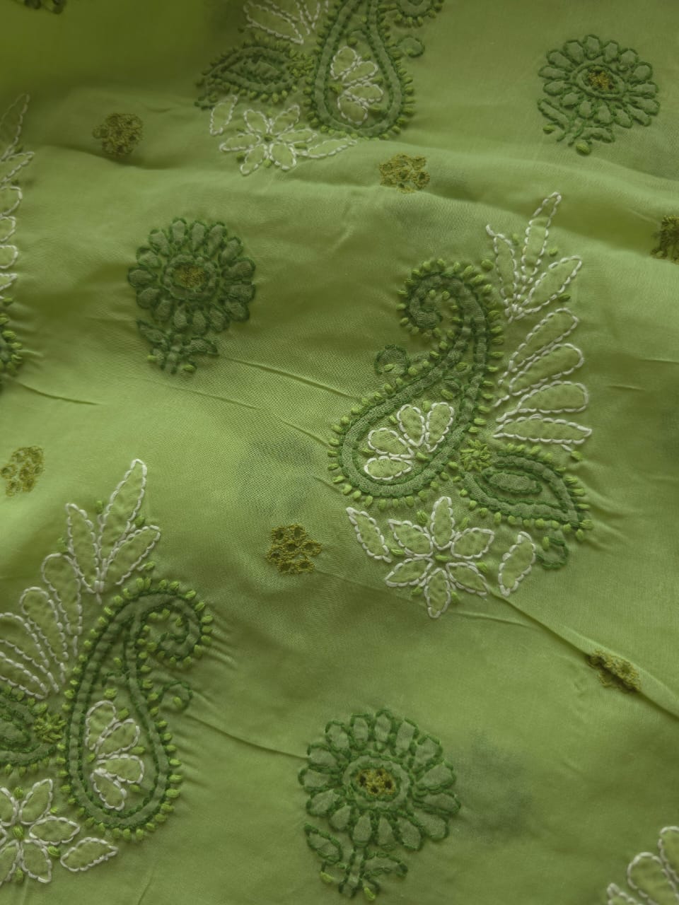 Green And fawn color designer suit with chikan handwork