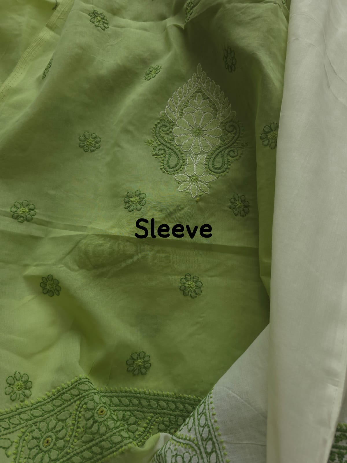 Green And fawn color designer suit with chikan handwork