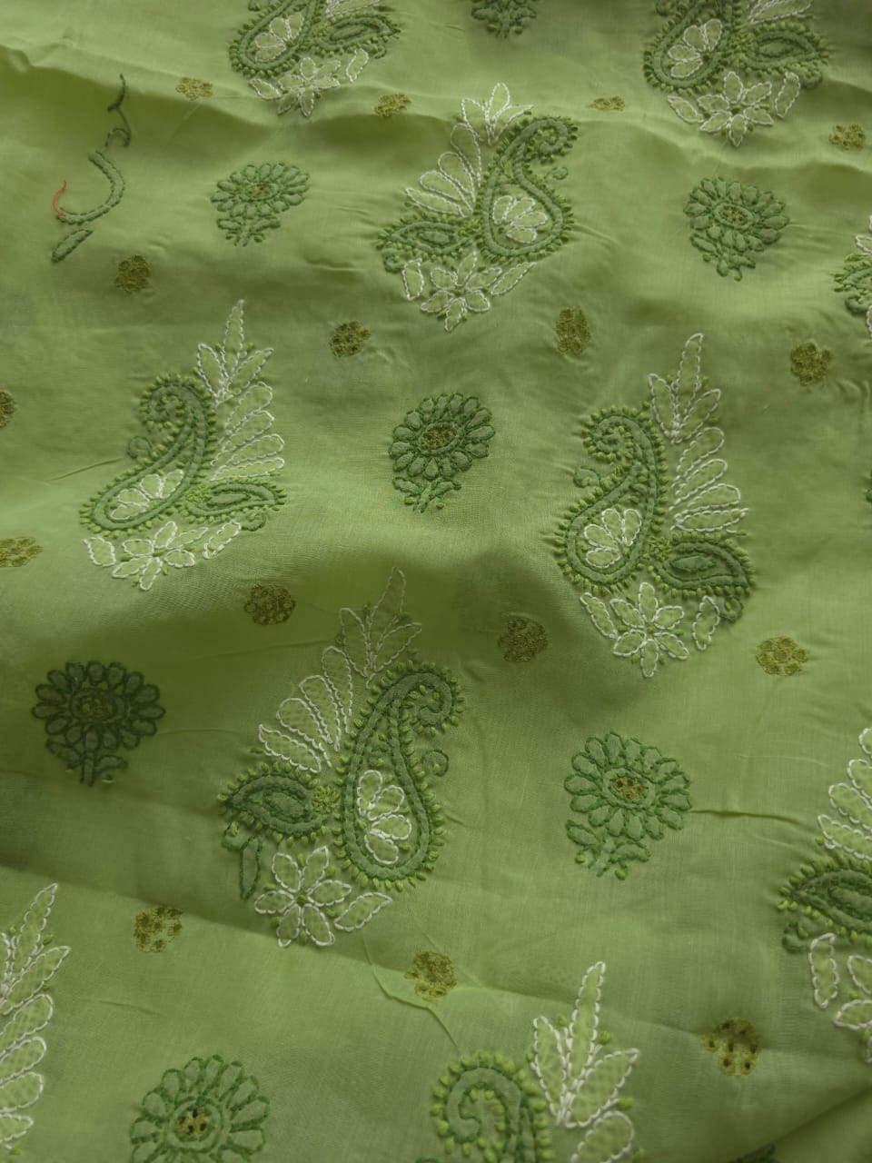 Green And fawn color designer suit with chikan handwork