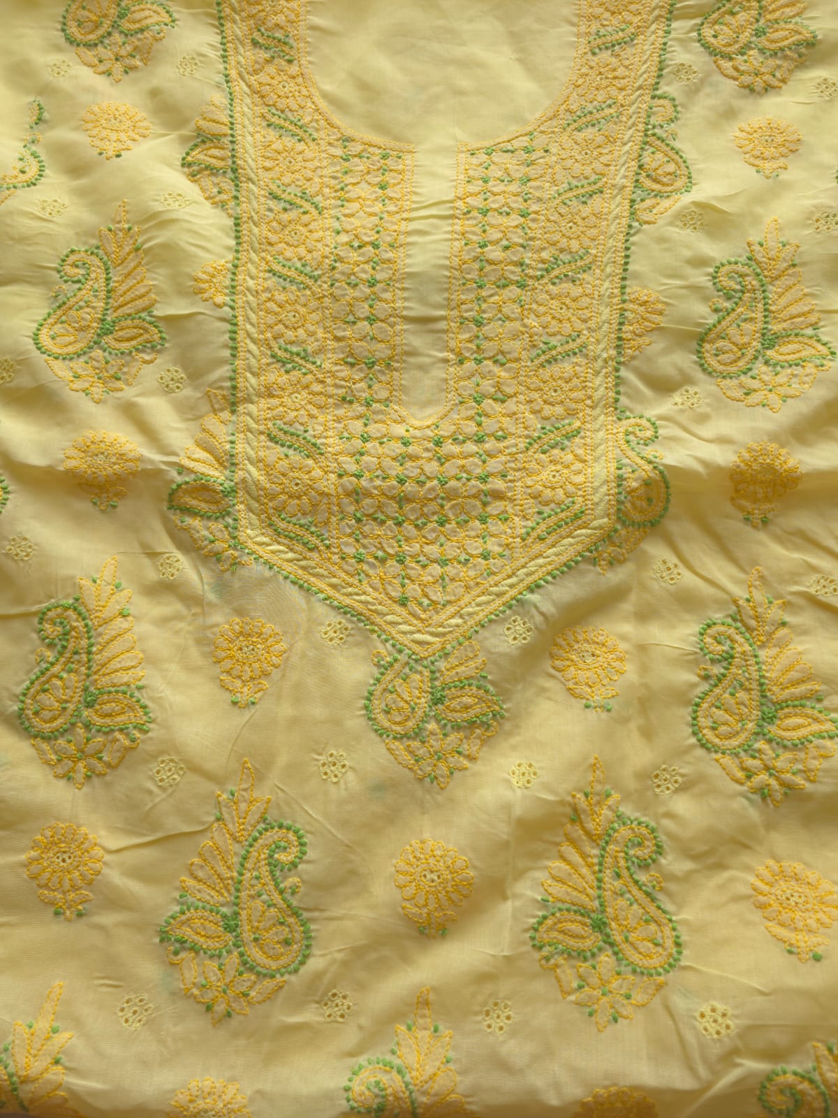 Yellow color Designer cotton suit with Chikan handwork
