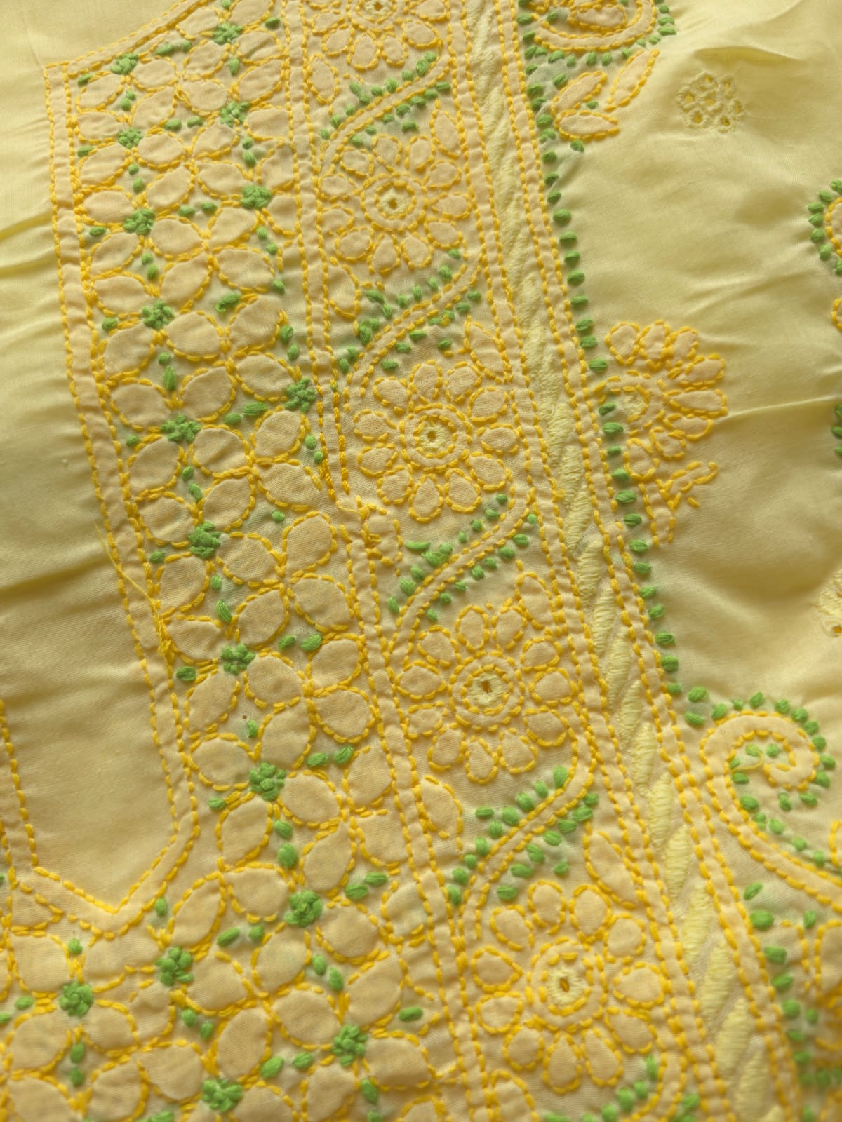 Yellow color Designer cotton suit with Chikan handwork