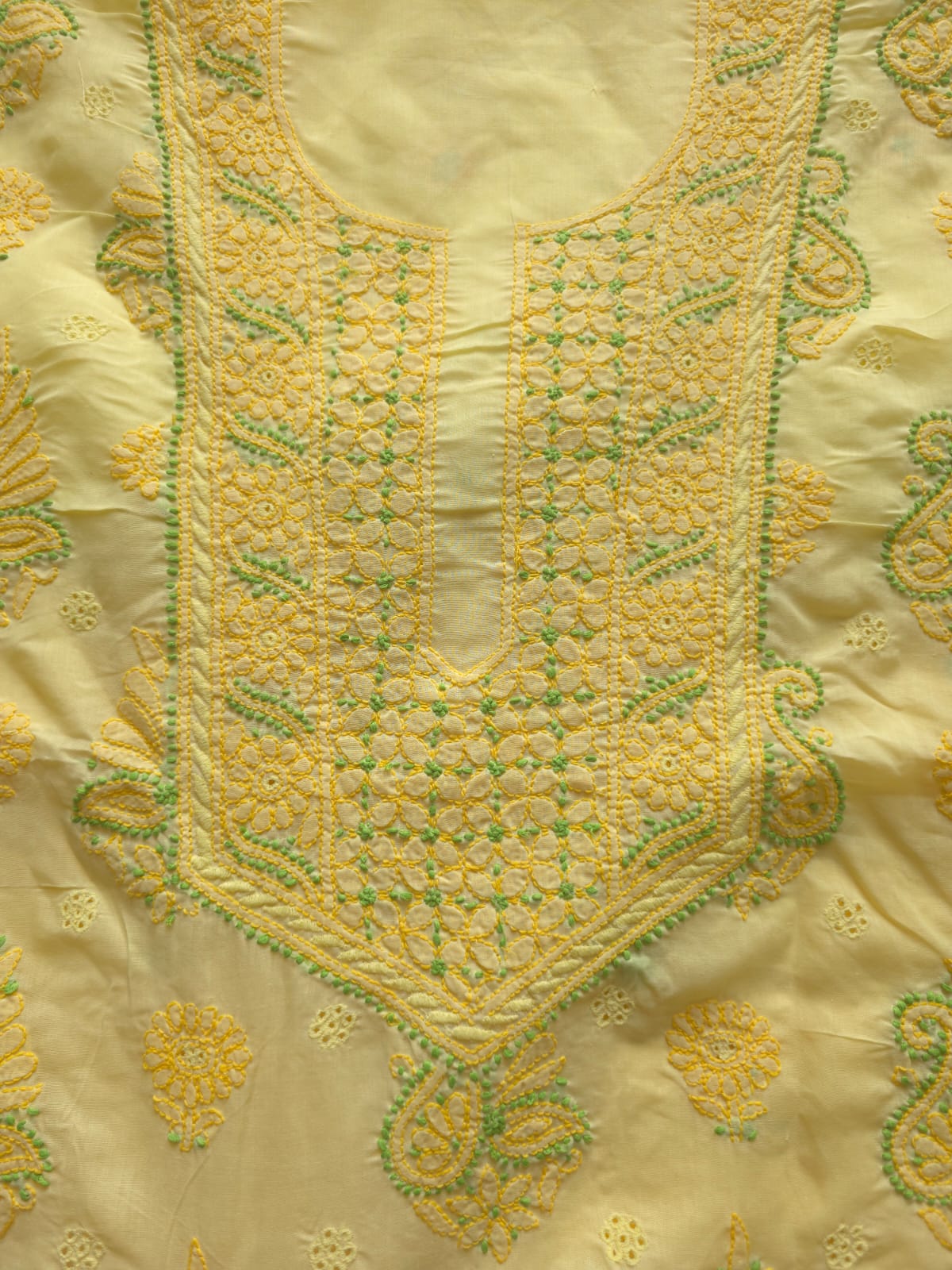 Yellow color Designer cotton suit with Chikan handwork