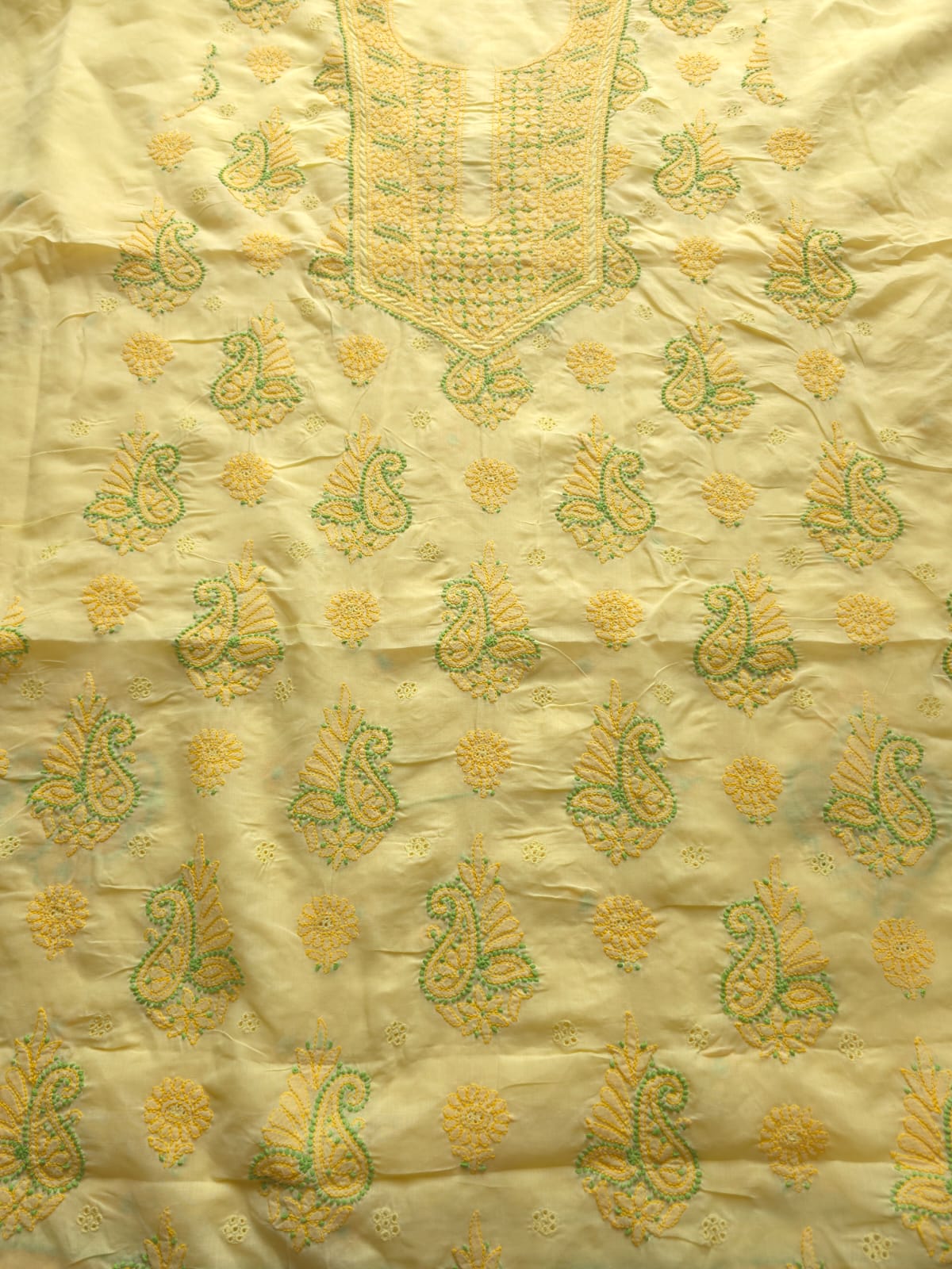 Yellow color Designer cotton suit with Chikan handwork