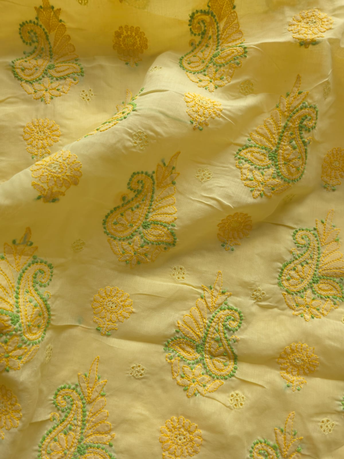 Yellow color Designer cotton suit with Chikan handwork