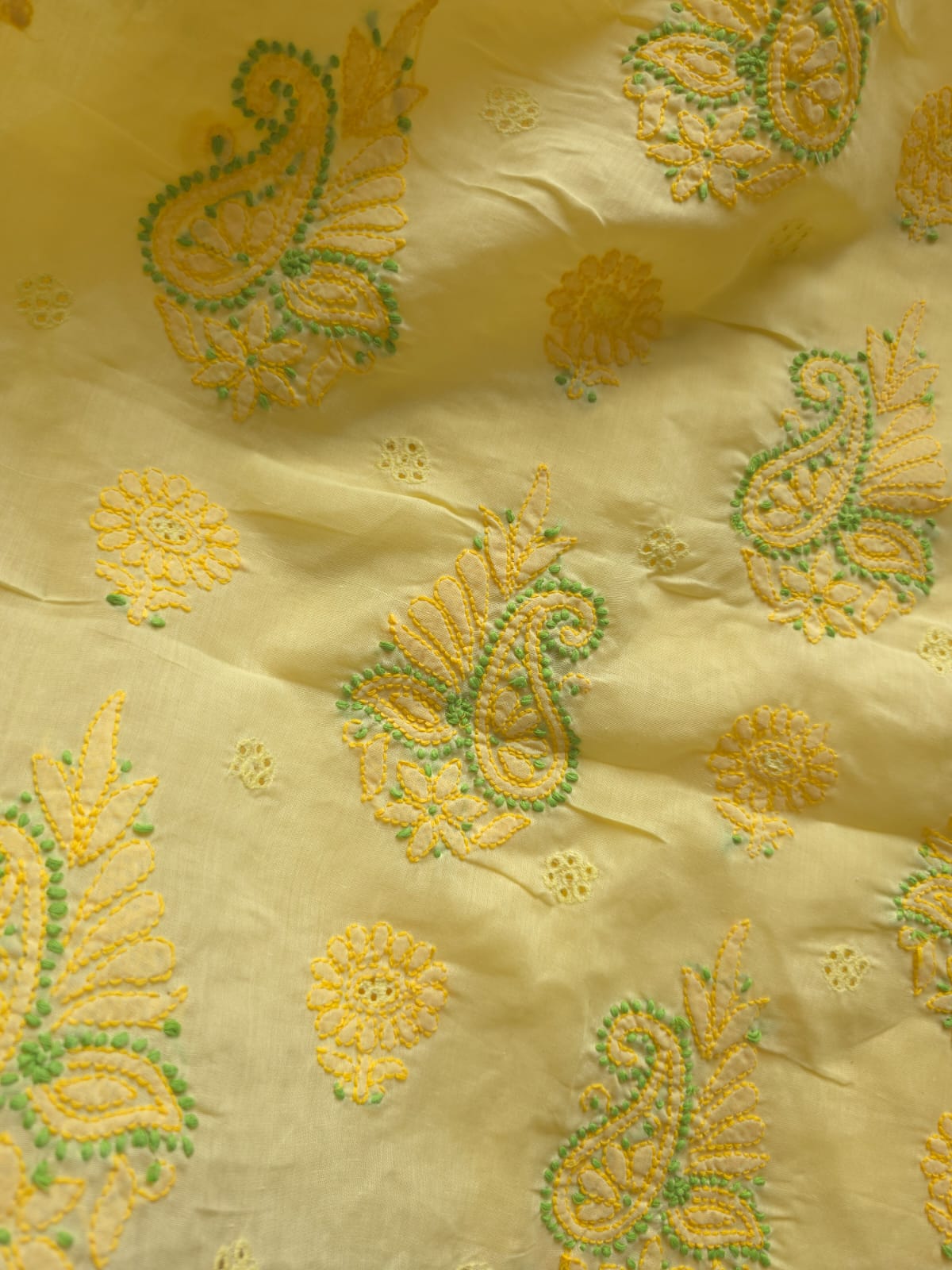 Yellow color Designer cotton suit with Chikan handwork