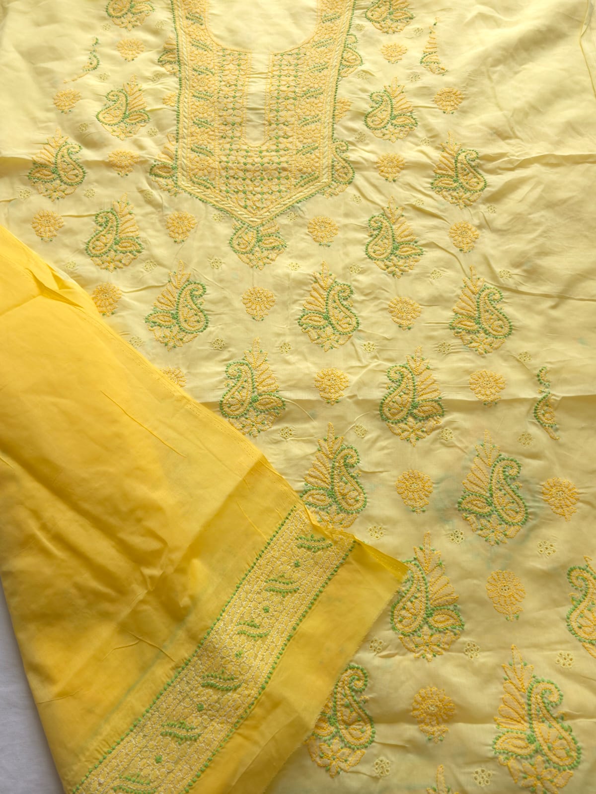 Yellow color Designer cotton suit with Chikan handwork