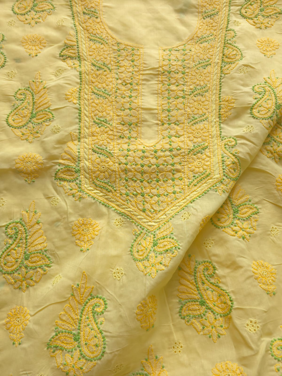 Yellow color Designer cotton suit with Chikan handwork