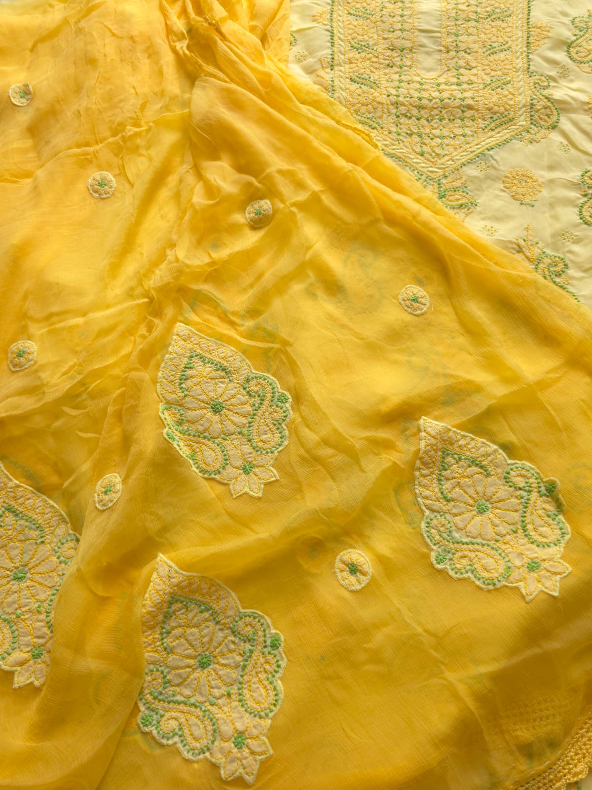 Yellow color Designer cotton suit with Chikan handwork