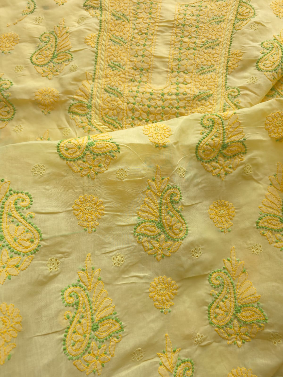 Yellow color Designer cotton suit with Chikan handwork