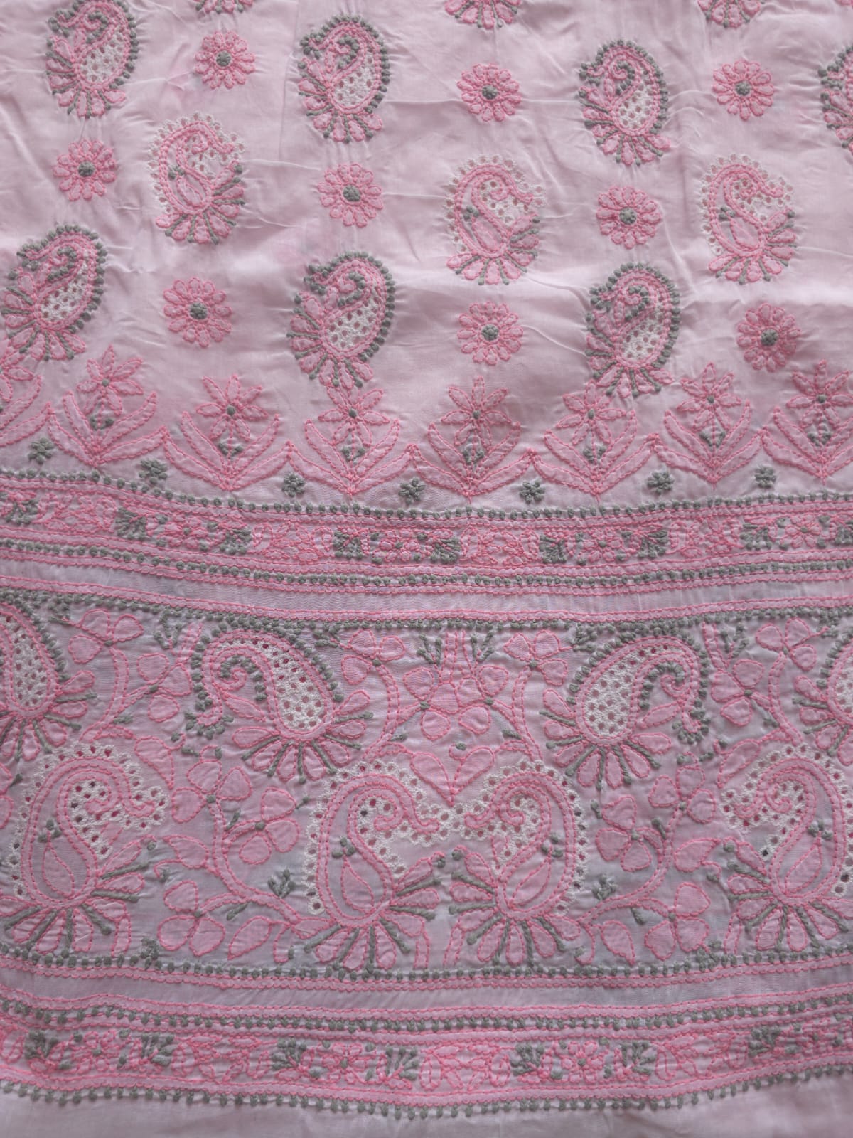 White and pink cotton Designer suit with Fine chikan andwork