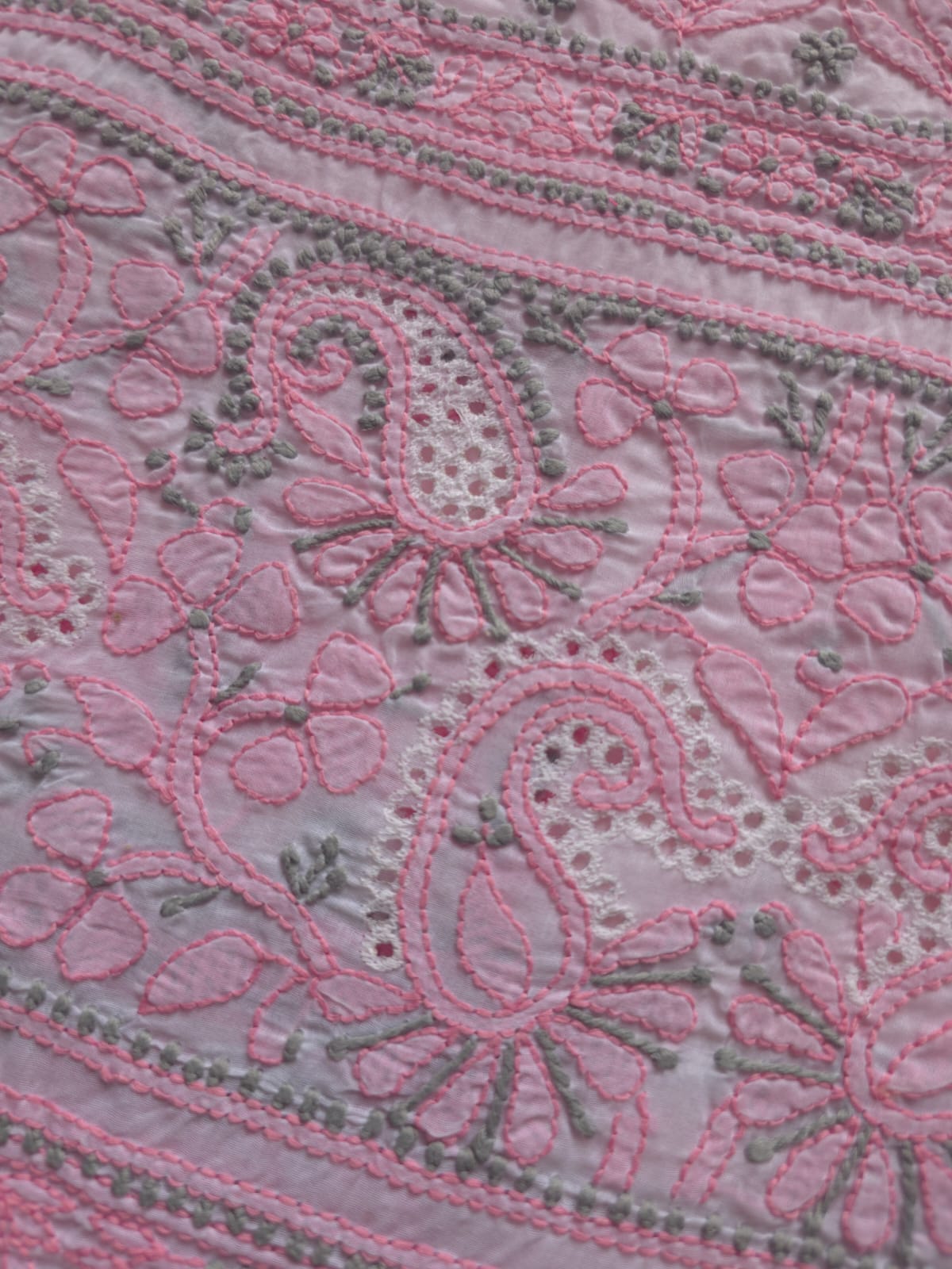 White and pink cotton Designer suit with Fine chikan andwork