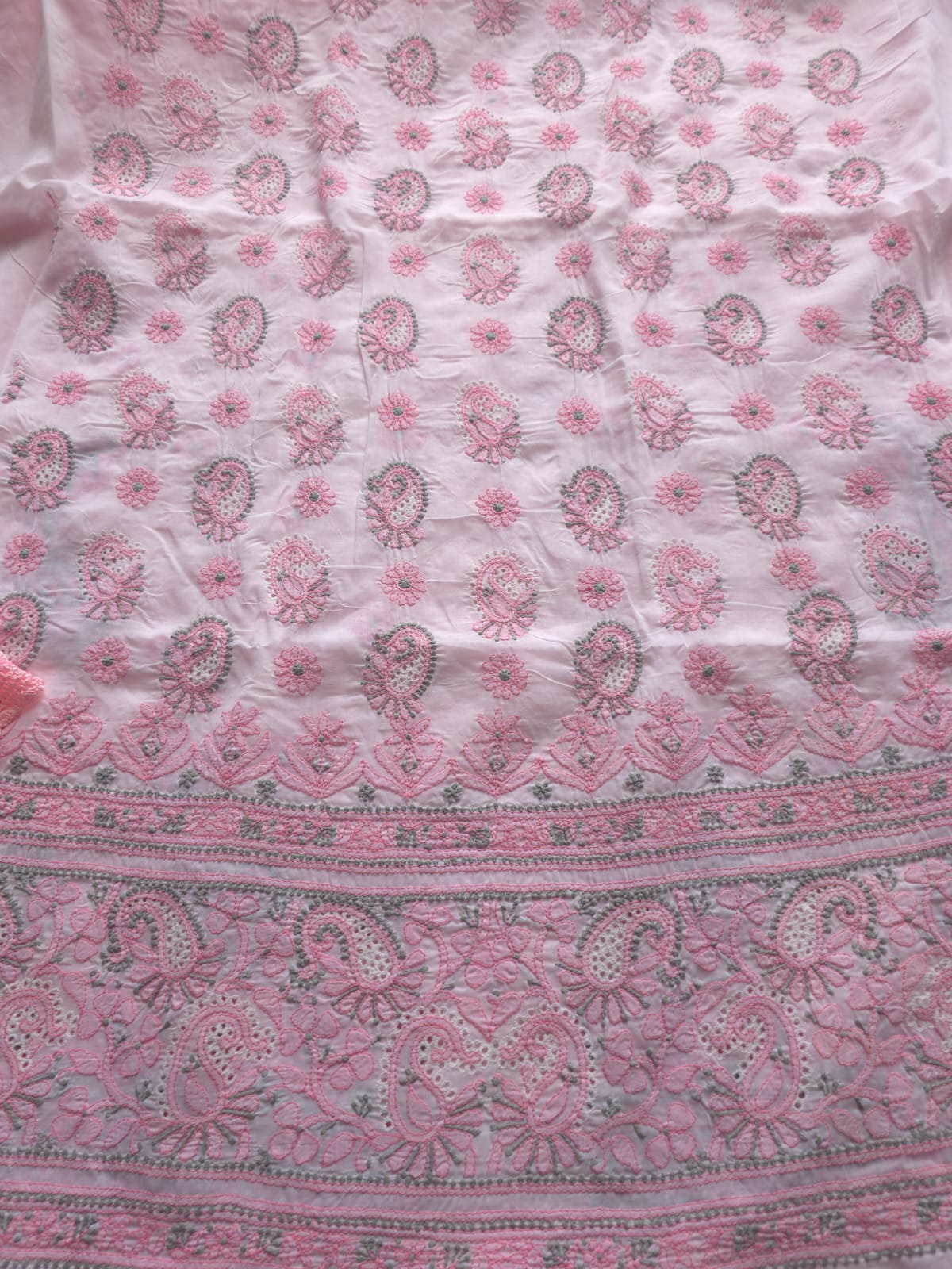 White and pink cotton Designer suit with Fine chikan andwork