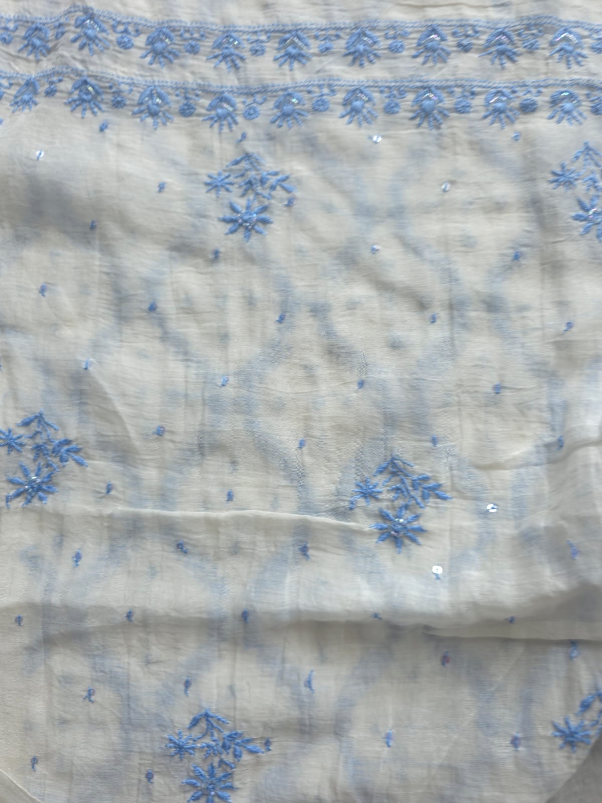 Ivory unstitched kurta and dupatta set with Blue handwork and embellishments