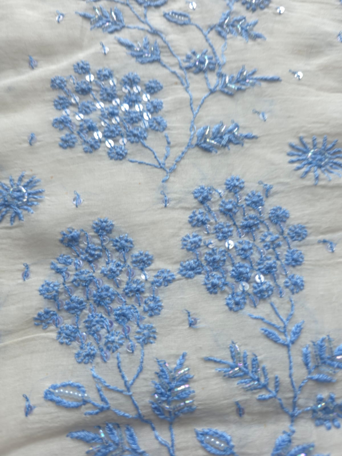 Ivory unstitched kurta and dupatta set with Blue handwork and embellishments