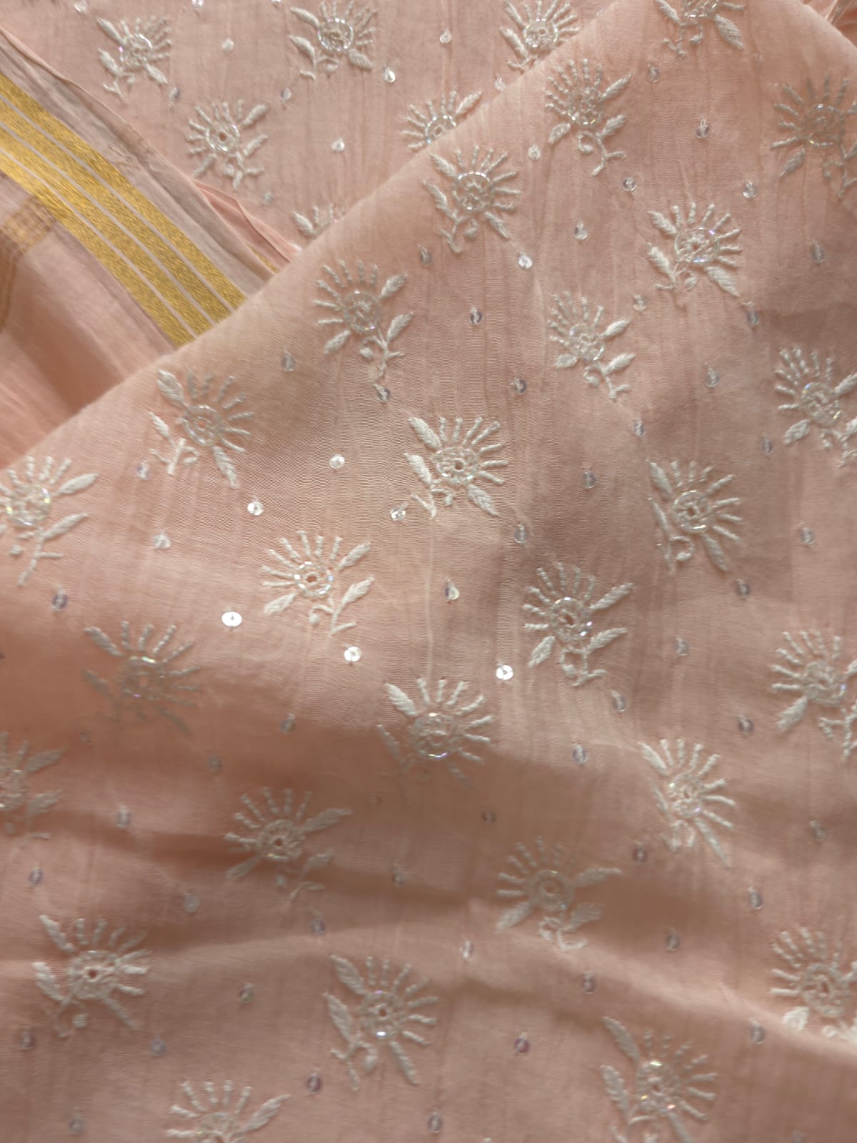 Pastel Peach Mul chnaderi kurta dupatta seti with chikan and add on