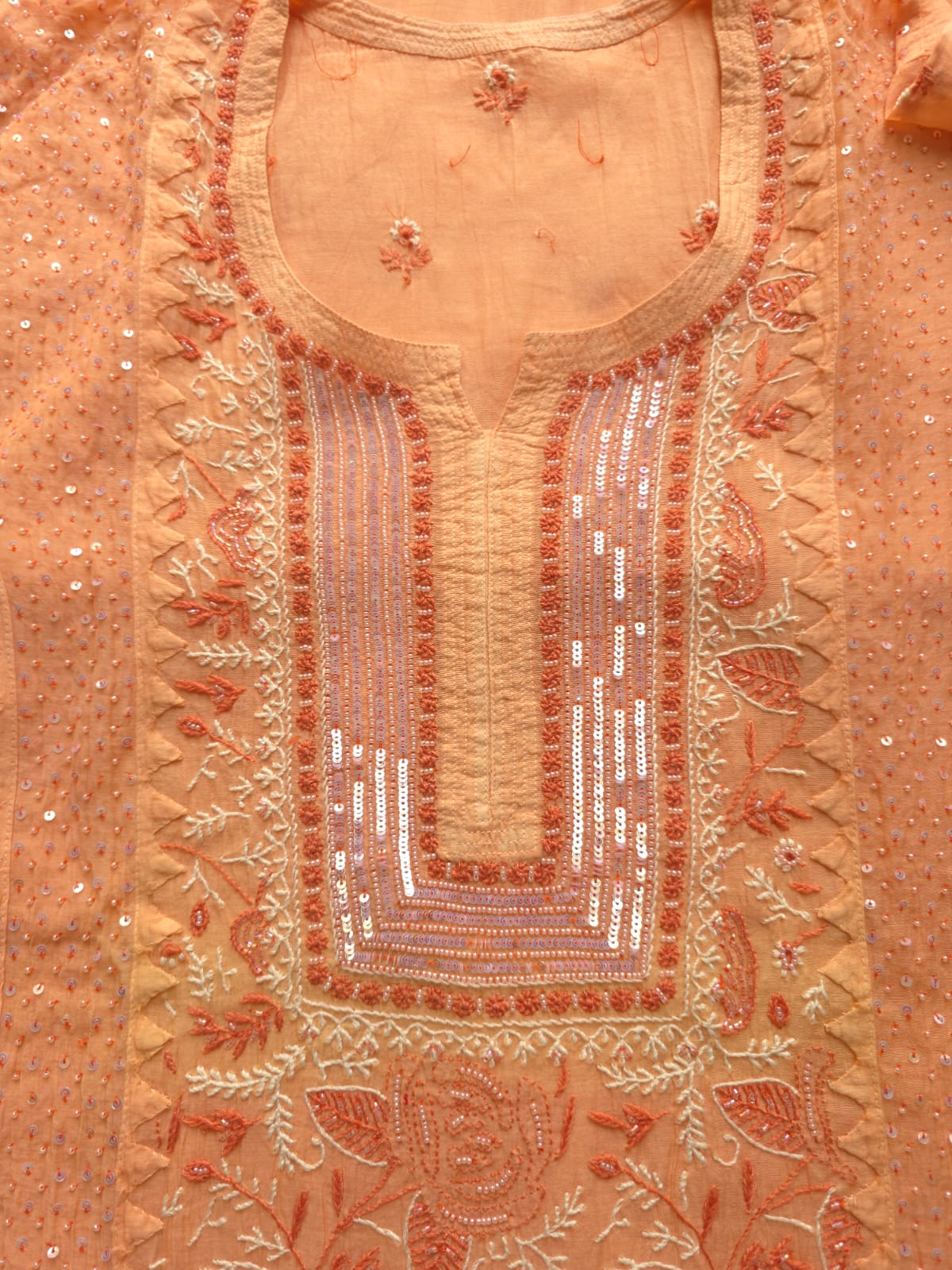 Peach Orange combination Mul chanderi kurta dupatta with add on