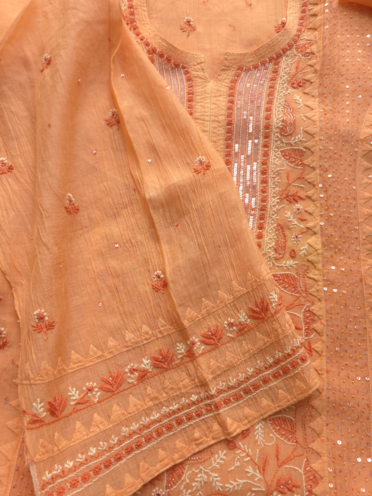 Peach Orange combination Mul chanderi kurta dupatta with add on
