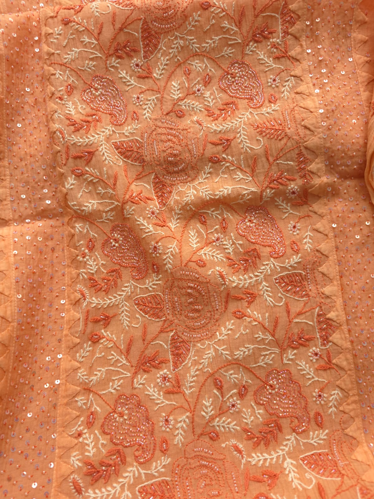 Peach Orange combination Mul chanderi kurta dupatta with add on