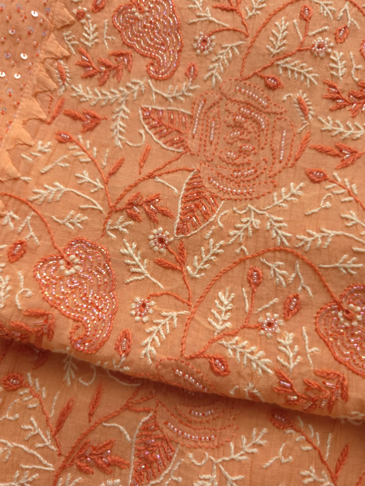 Peach Orange combination Mul chanderi kurta dupatta with add on