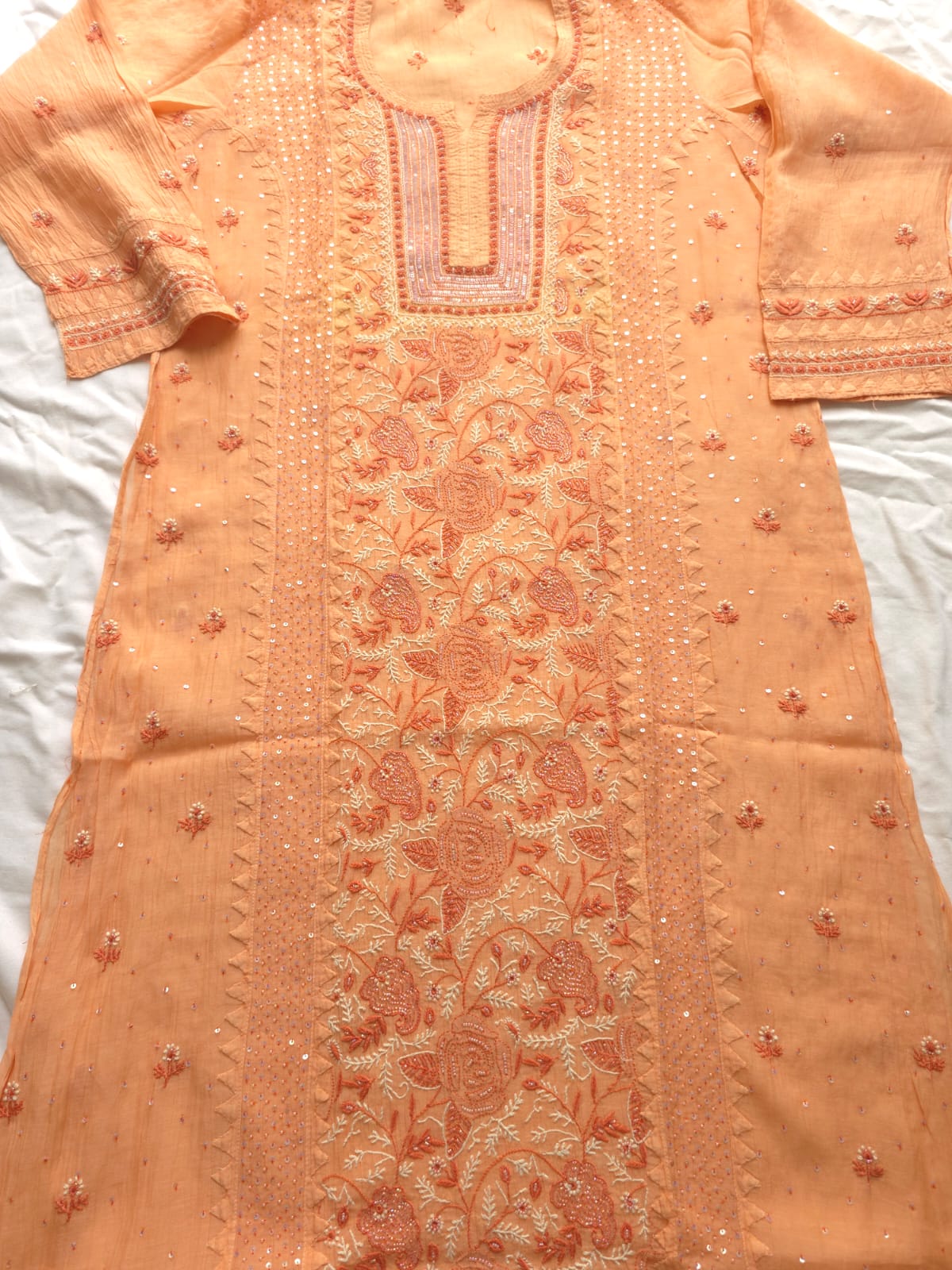 Peach Orange combination Mul chanderi kurta dupatta with add on