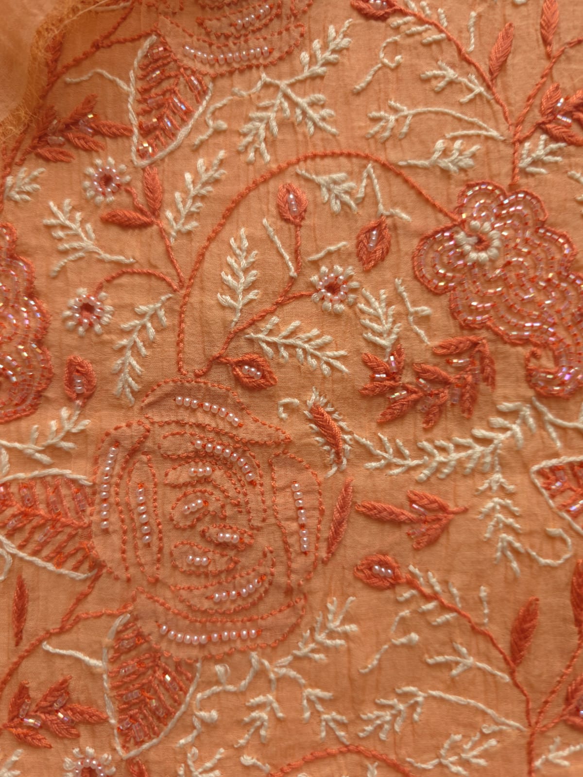 Peach Orange combination Mul chanderi kurta dupatta with add on