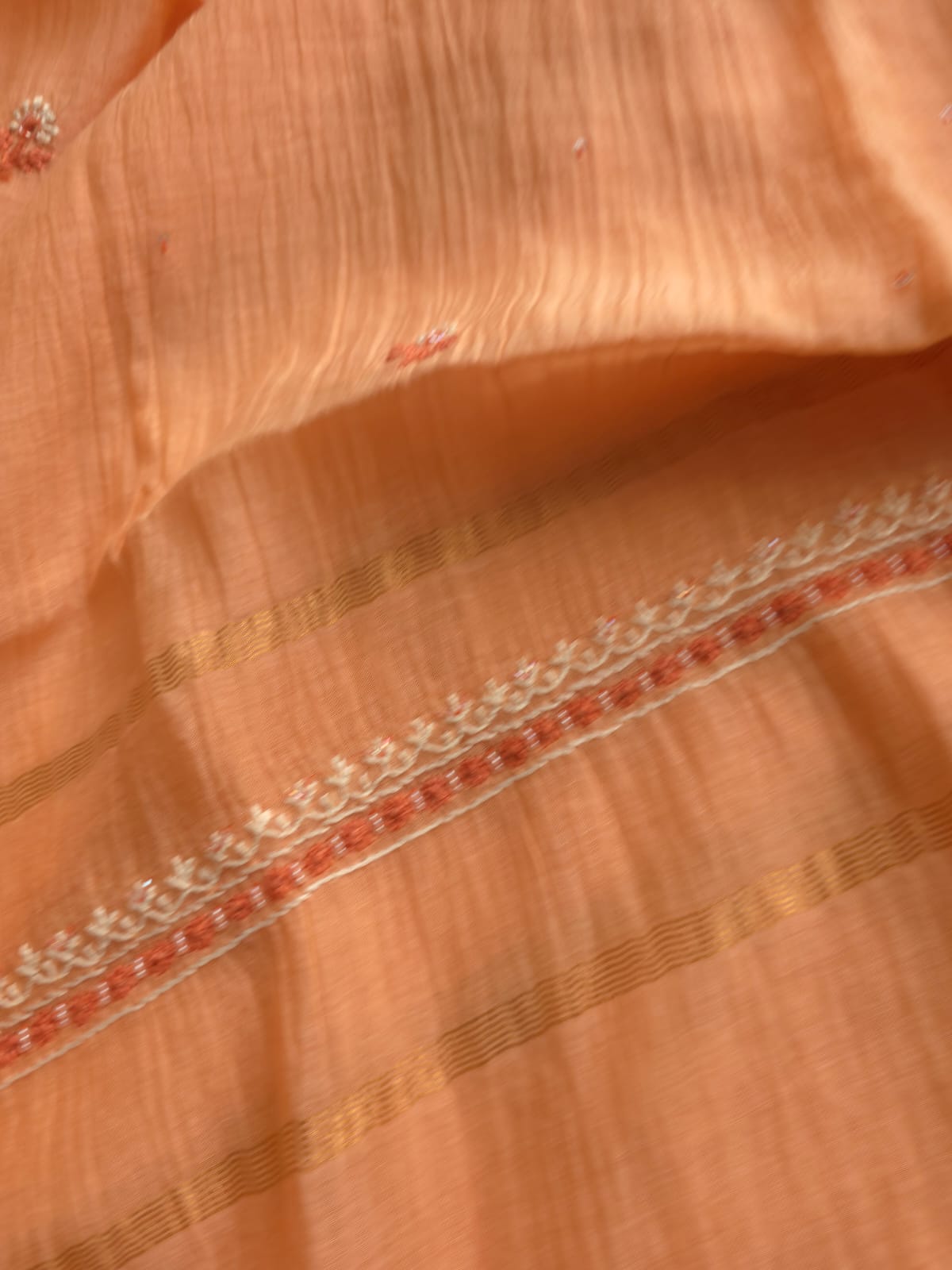 Peach Orange combination Mul chanderi kurta dupatta with add on