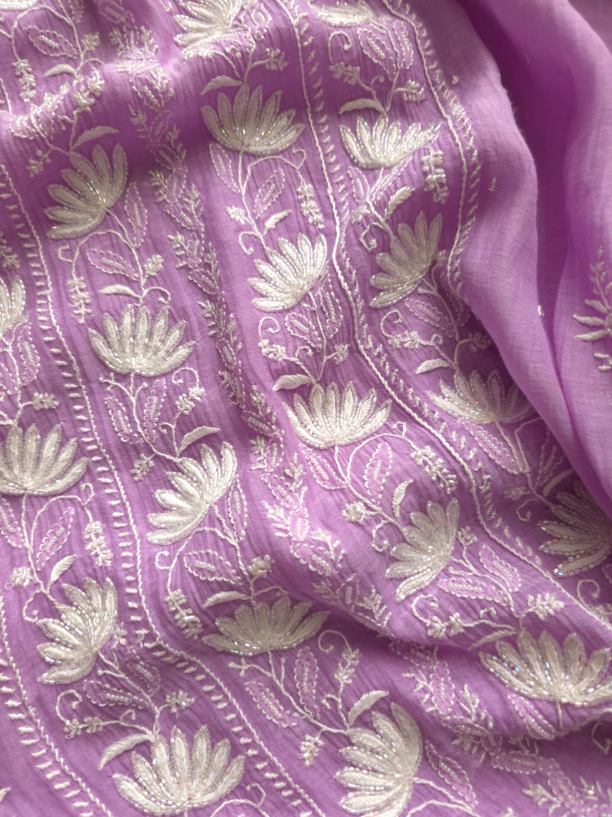 Lavender Mul Chanderi Kurta dupatta with chaikankari and embellishments