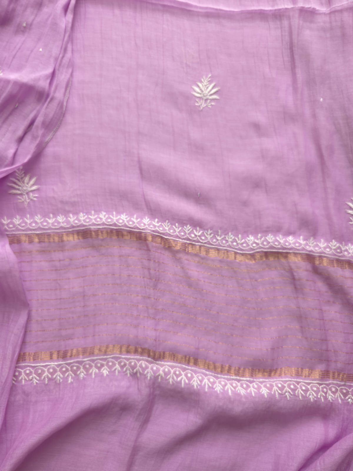 Lavender Mul Chanderi Kurta dupatta with chaikankari and embellishments