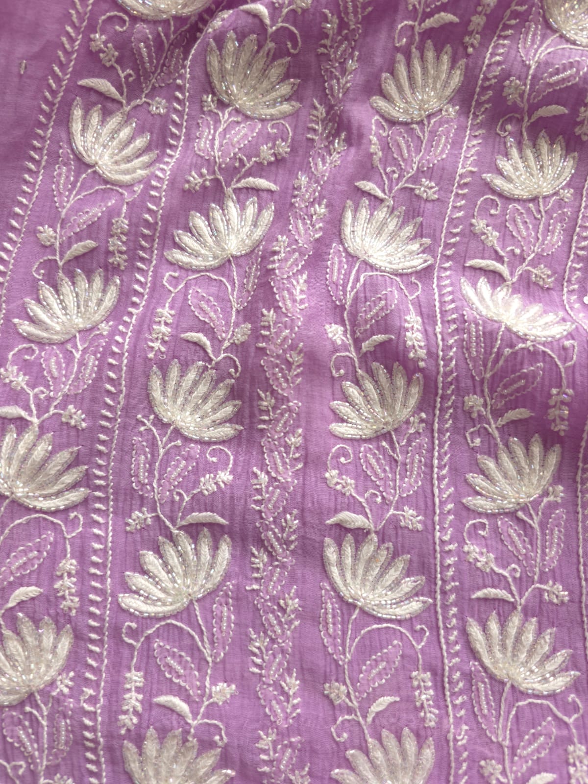 Lavender Mul Chanderi Kurta dupatta with chaikankari and embellishments