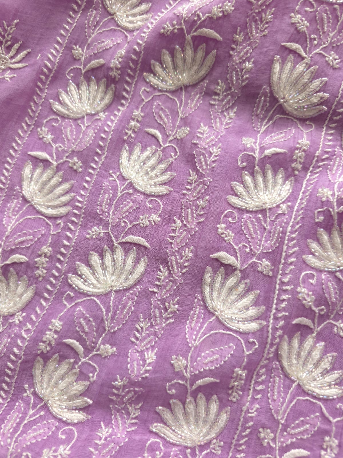 Lavender Mul Chanderi Kurta dupatta with chaikankari and embellishments