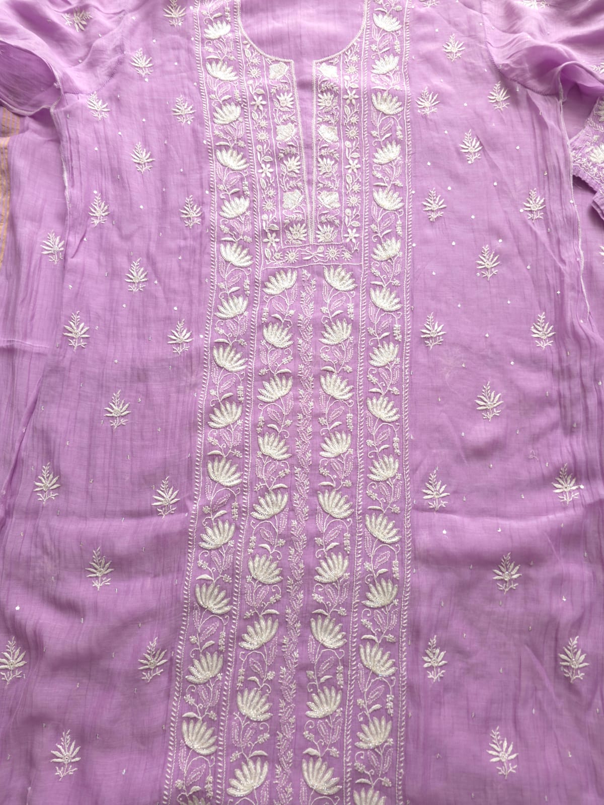 Lavender Mul Chanderi Kurta dupatta with chaikankari and embellishments