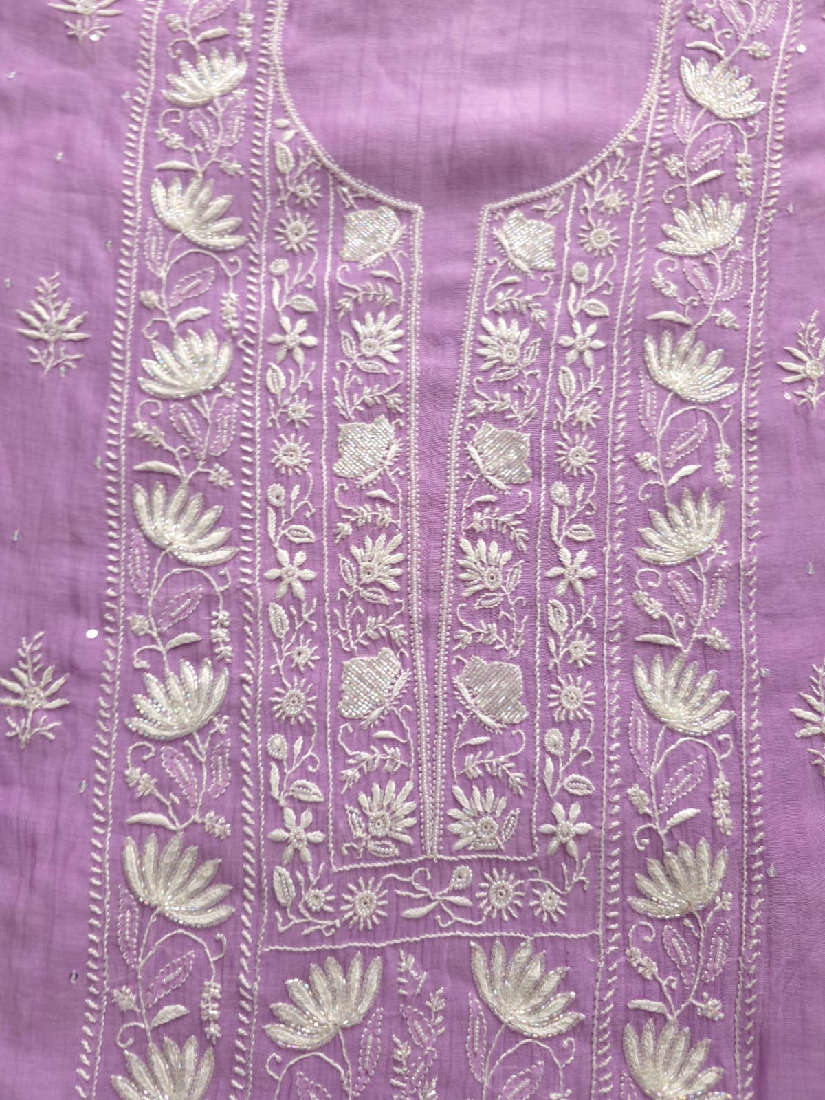 Lavender Mul Chanderi Kurta dupatta with chaikankari and embellishments