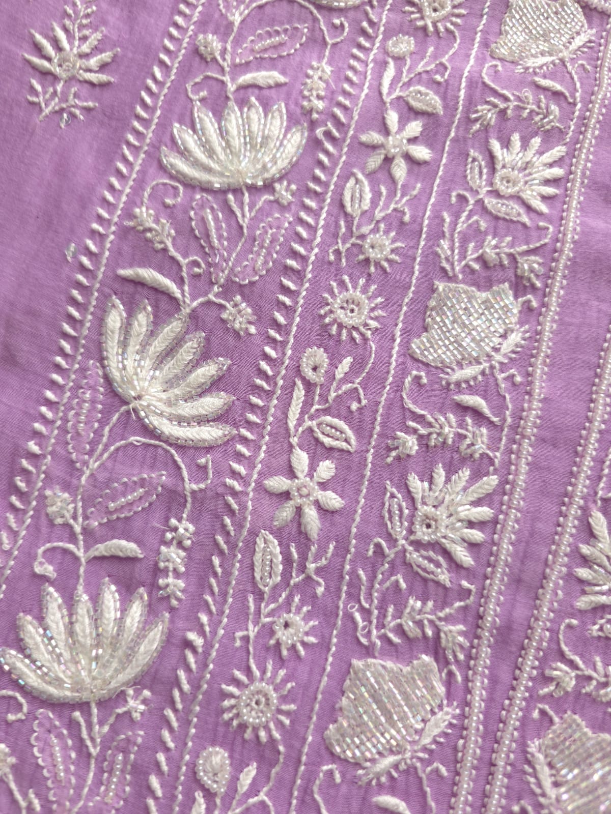 Lavender Mul Chanderi Kurta dupatta with chaikankari and embellishments
