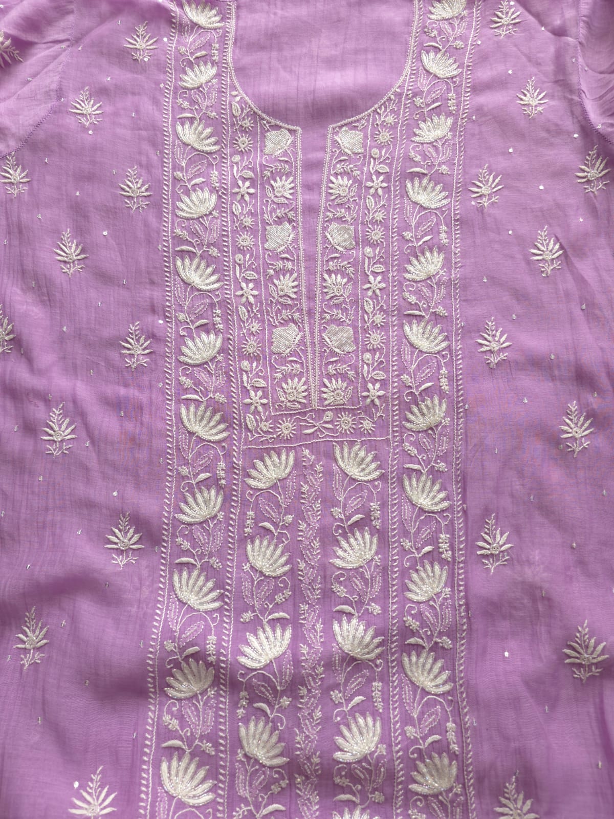 Lavender Mul Chanderi Kurta dupatta with chaikankari and embellishments