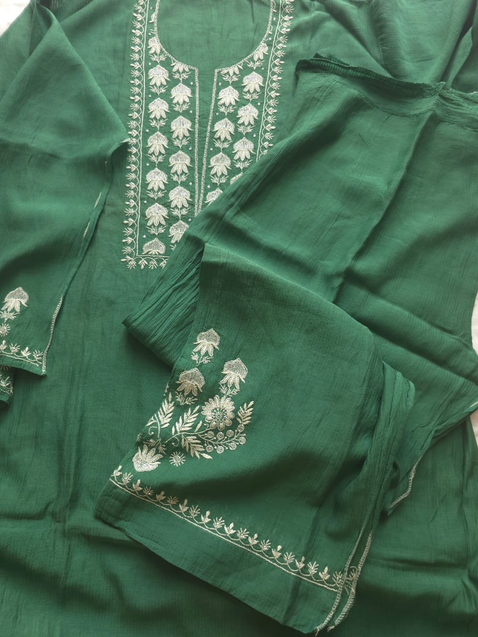 Maheshwari chanderi co ord set with chikanwork and embellishments