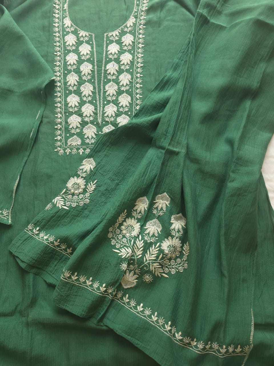 Maheshwari chanderi co ord set with chikanwork and embellishments