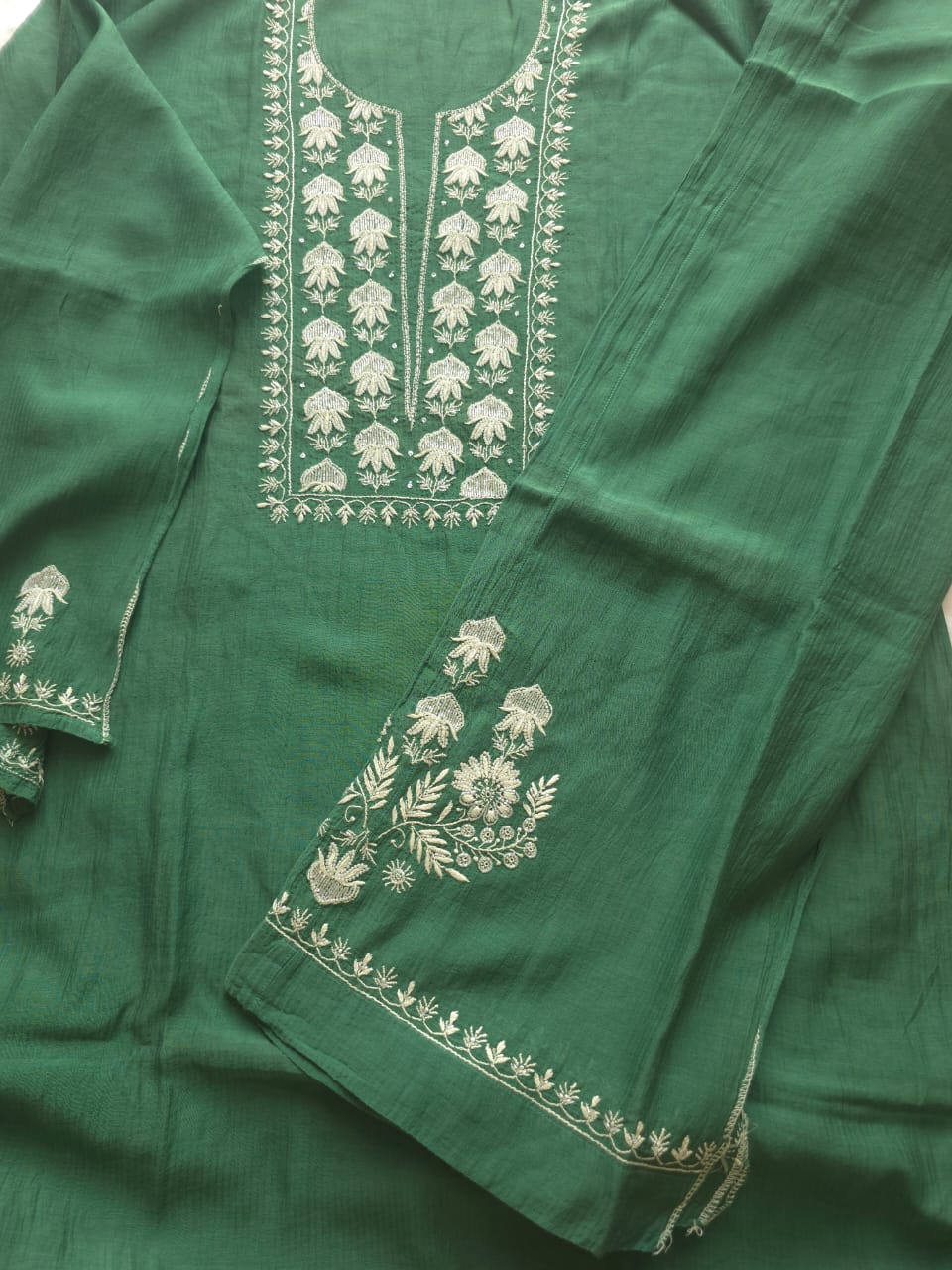 Maheshwari chanderi co ord set with chikanwork and embellishments