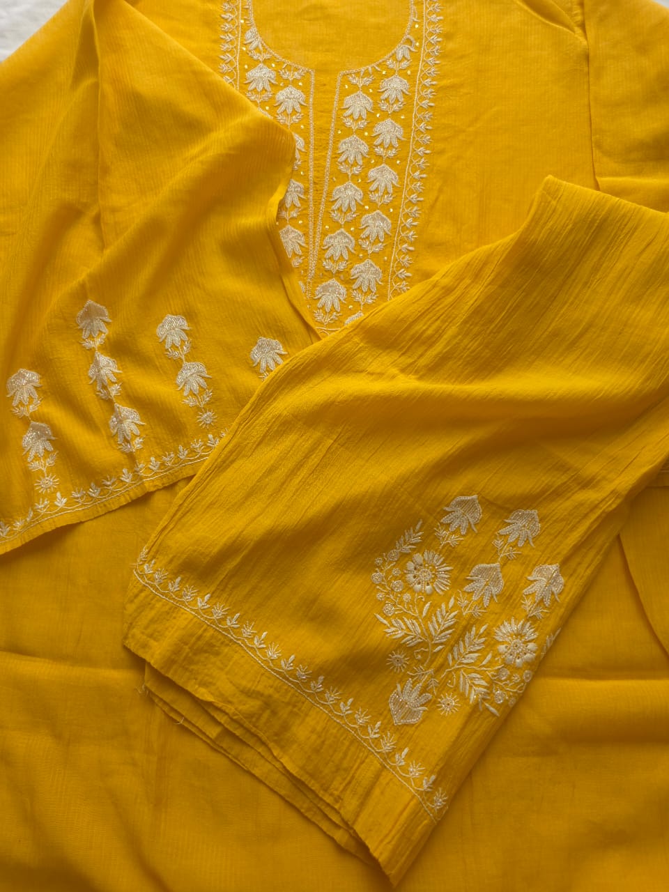 Maheshwari chanderi Co ord set with chikanwork and embellishments