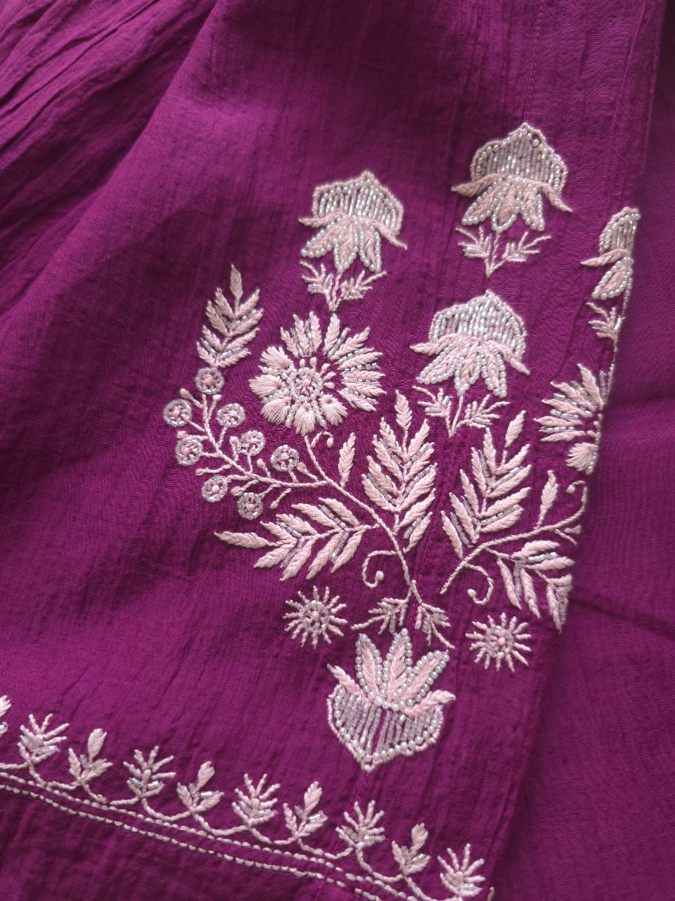 Maheshwari Chanderi Co Ord set with Chikanwork and embellishments