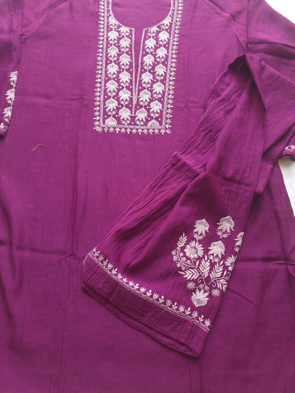 Maheshwari Chanderi Co Ord set with Chikanwork and embellishments