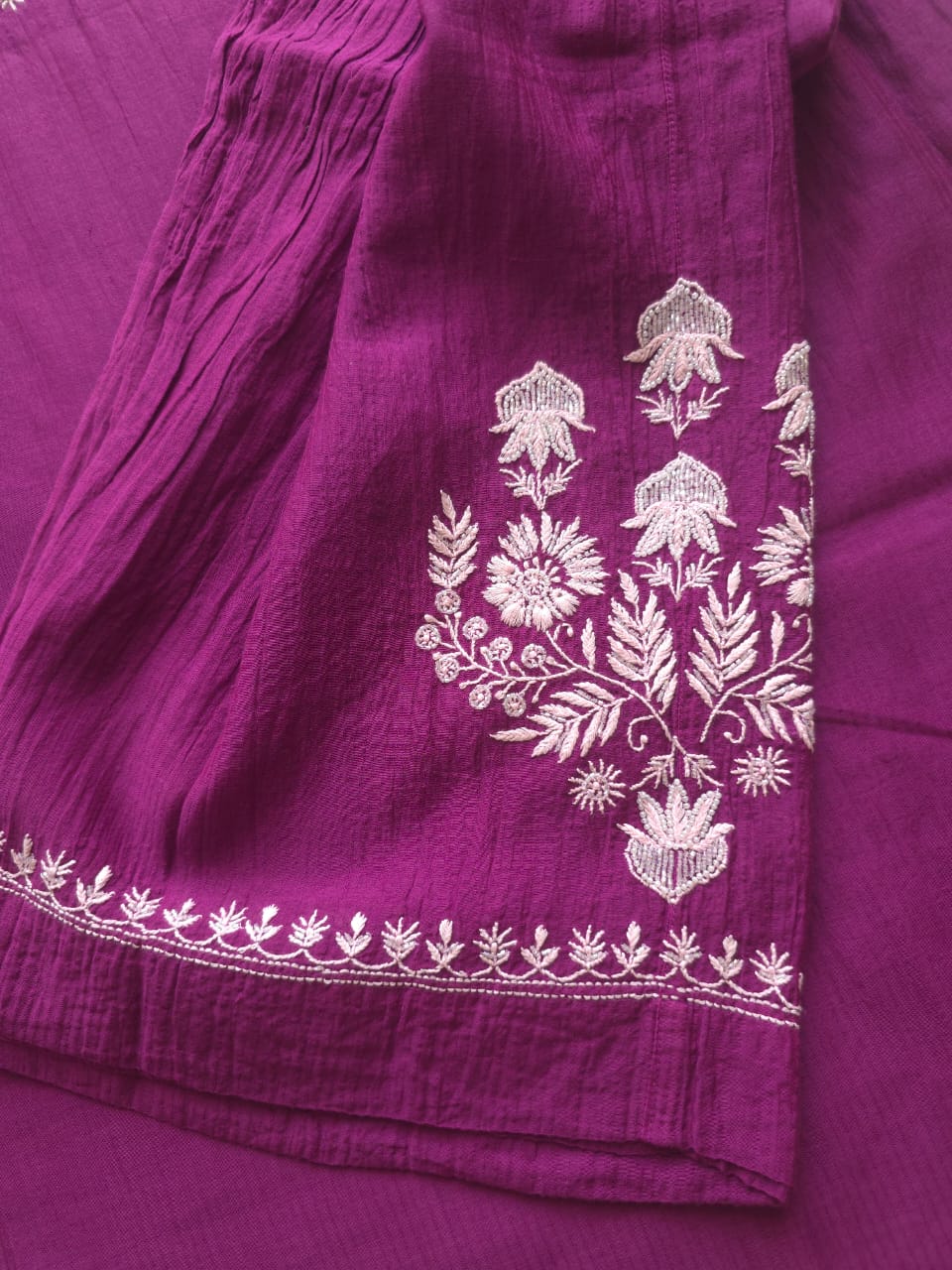 Maheshwari Chanderi Co Ord set with Chikanwork and embellishments