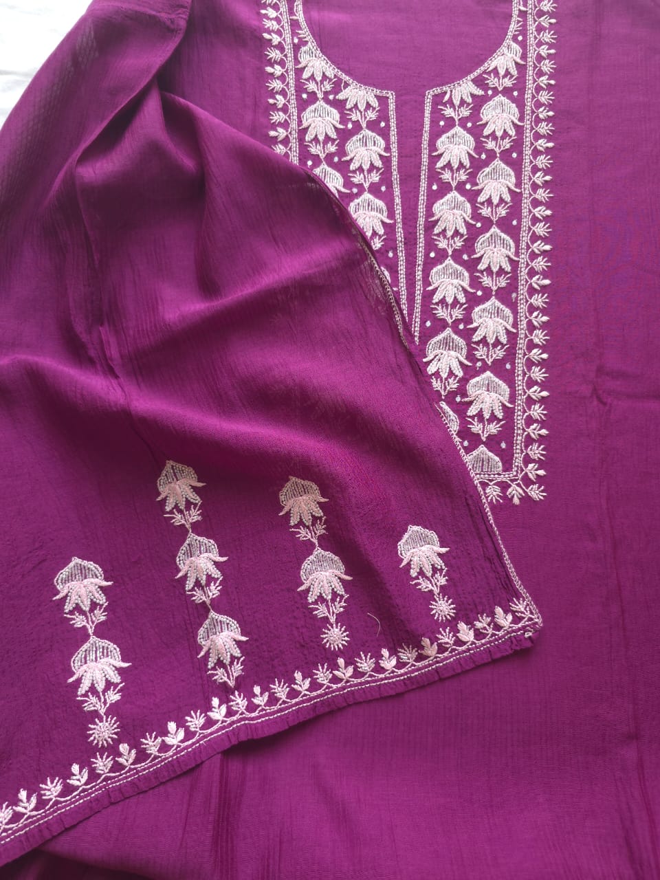 Maheshwari Chanderi Co Ord set with Chikanwork and embellishments