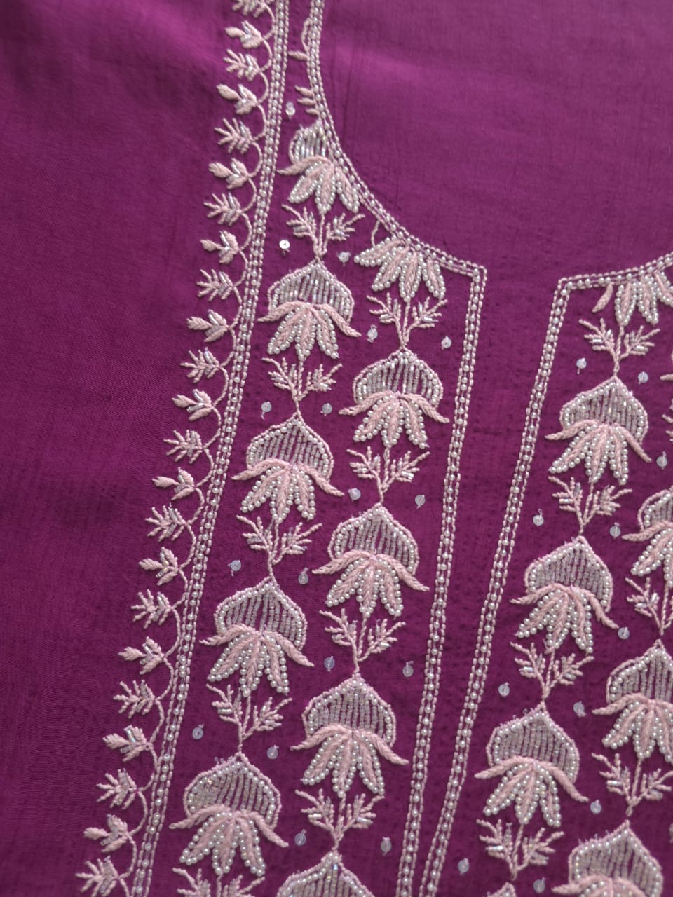 Maheshwari Chanderi Co Ord set with Chikanwork and embellishments