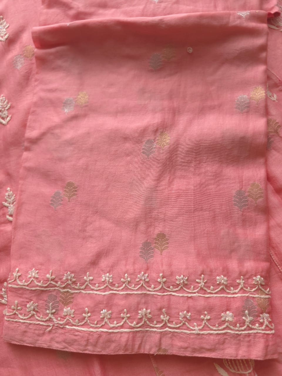 Chanderi silk Strawberry Pink Kalidar Co ord set with cutdana pearl