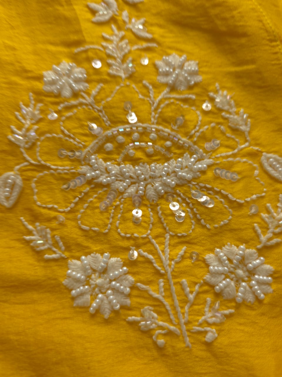 Mango Yellow chanderi silk Kalidar Co ord set with lucknowi work and embellishments