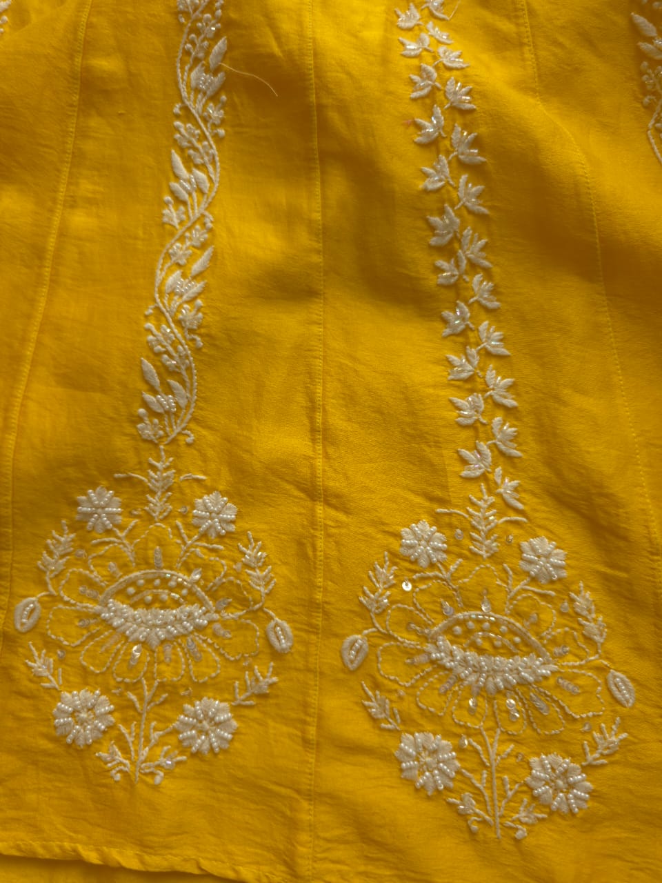 Mango Yellow chanderi silk Kalidar Co ord set with lucknowi work and embellishments