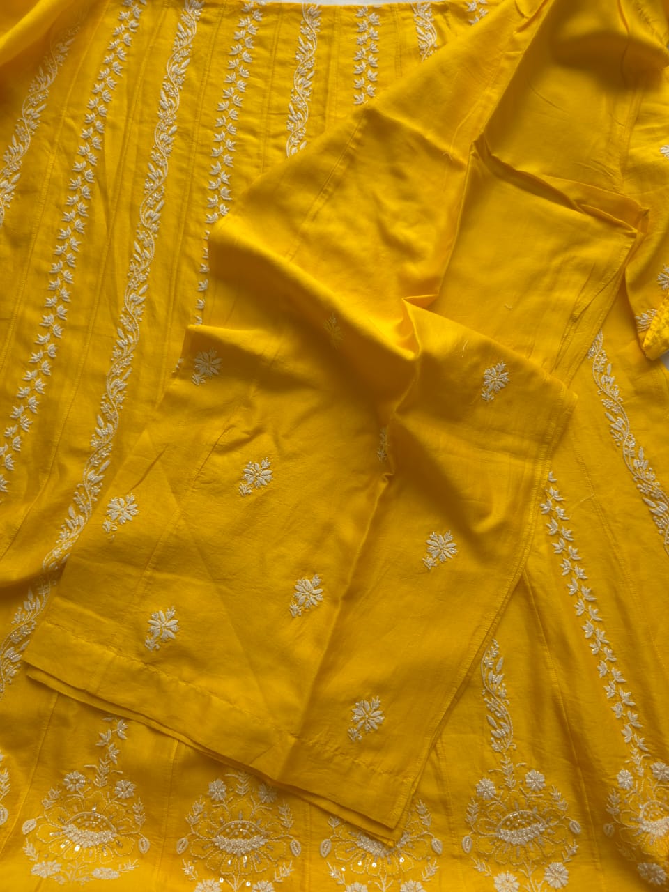 Mango Yellow chanderi silk Kalidar Co ord set with lucknowi work and embellishments