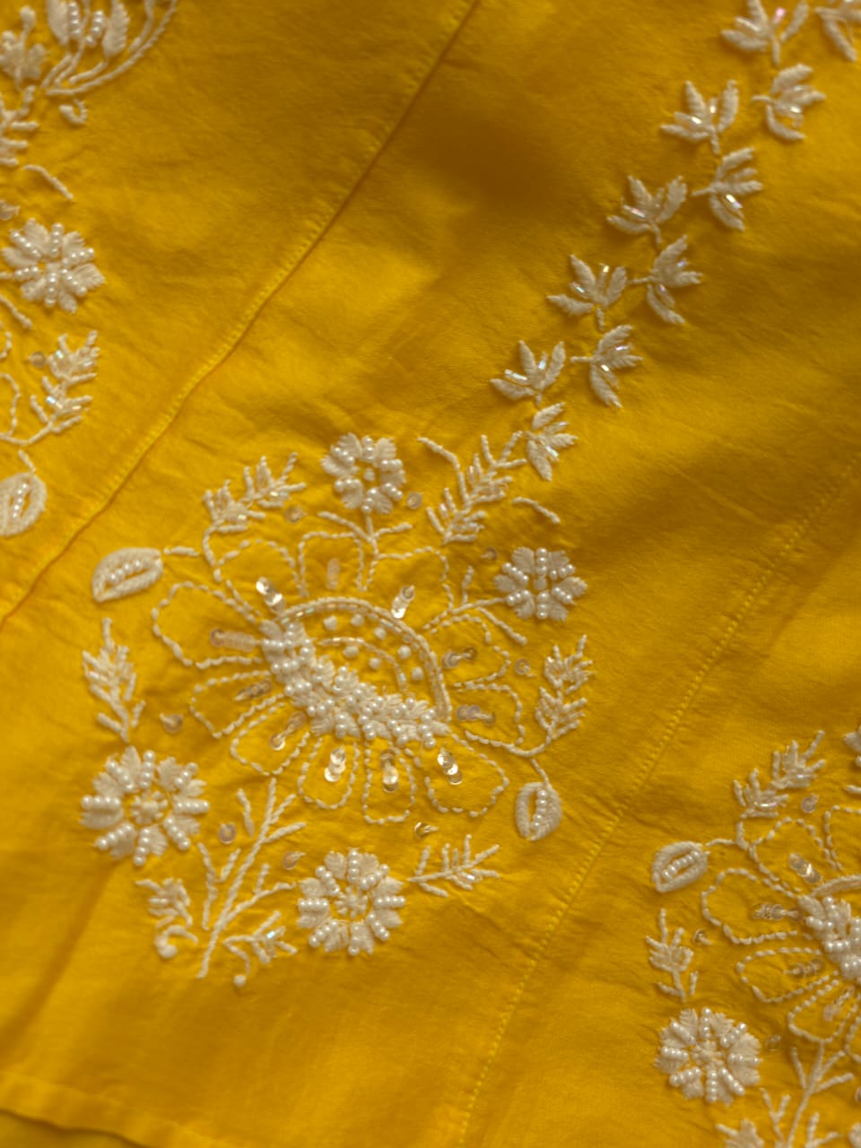 Mango Yellow chanderi silk Kalidar Co ord set with lucknowi work and embellishments