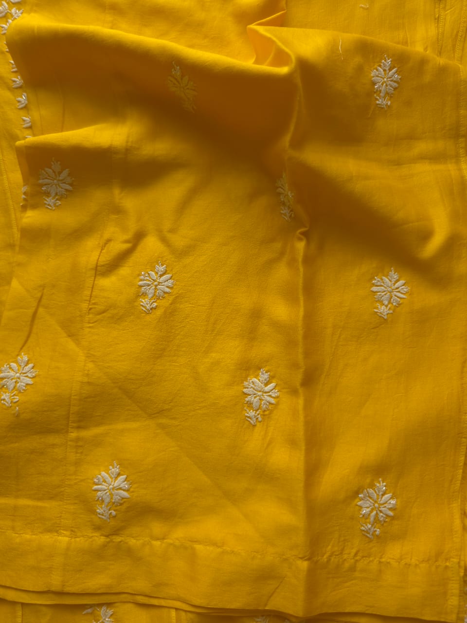 Mango Yellow chanderi silk Kalidar Co ord set with lucknowi work and embellishments