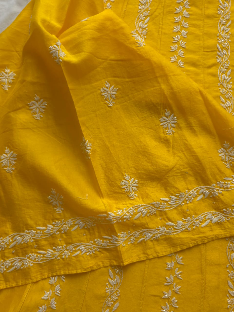 Mango Yellow chanderi silk Kalidar Co ord set with lucknowi work and embellishments